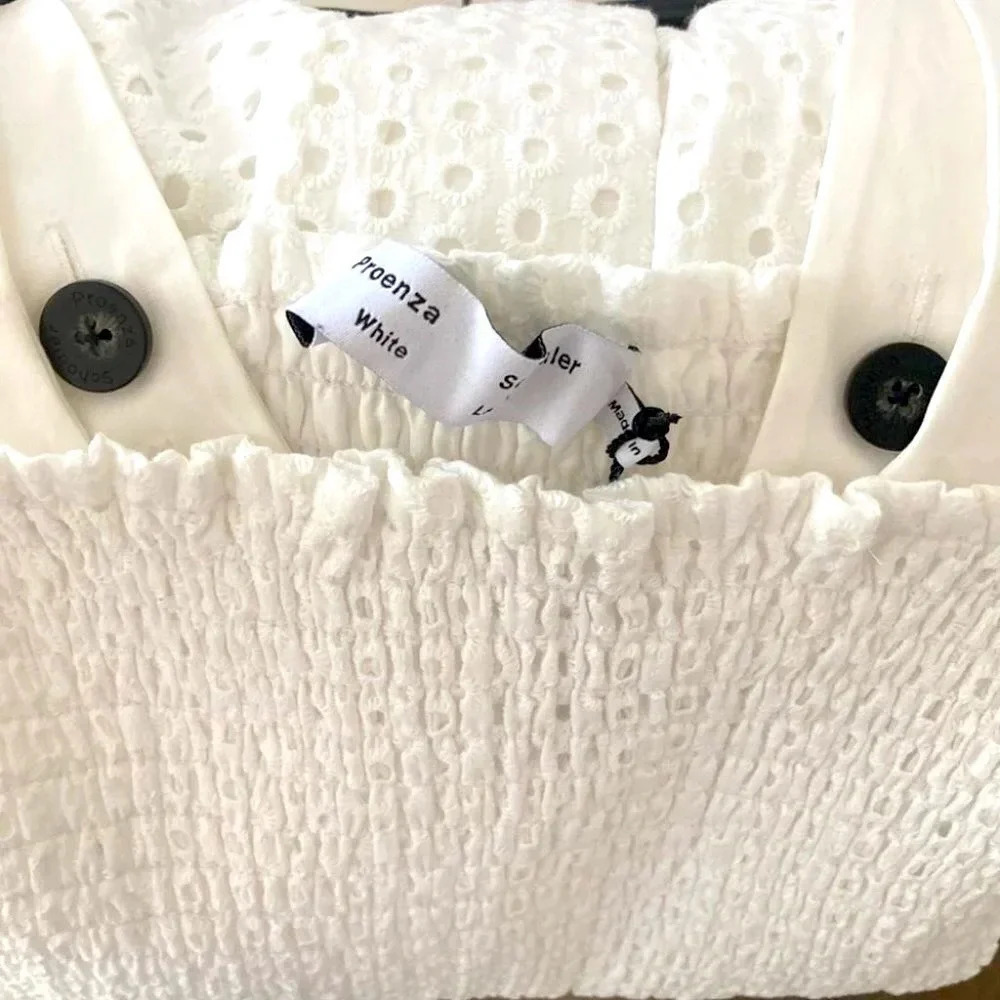 Proenza Schouler Dress 0 White Eyelet Smocked Drop Waist Broderie Anglaise - Picture 12 of 14